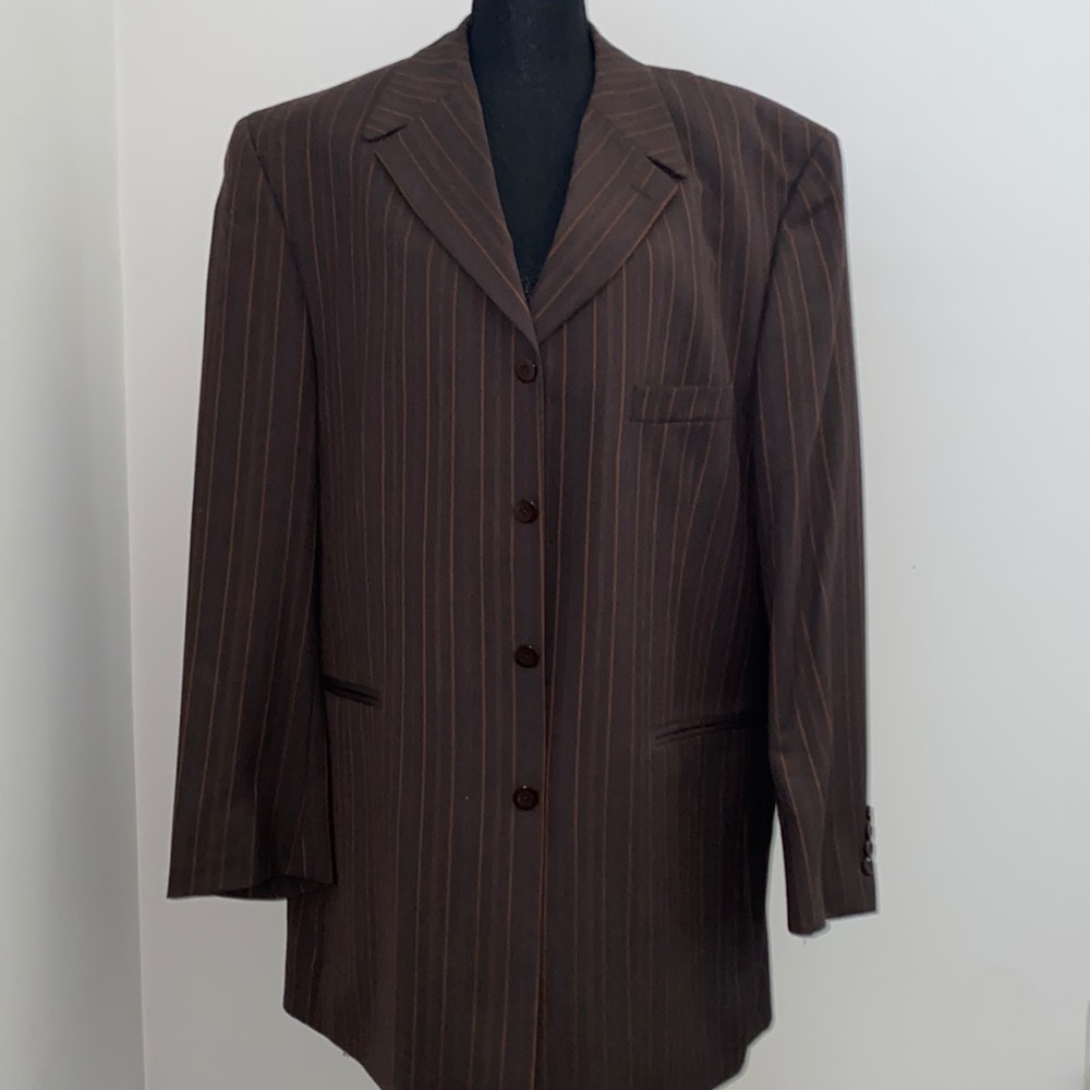 Brown and orange pinstripe suit